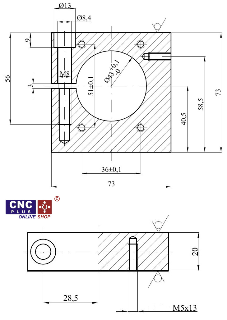 Spindle Motor Mount Bracket Clamp for 43mm Euro-Neck Milling Spindle Motors.